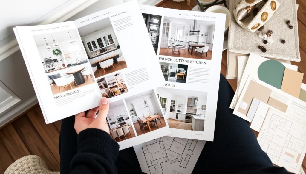 Person contemplating kitchen design choices between French Farmhouse and French Cottage styles Person contemplating kitchen design choices between French Farmhouse and French Cottage styles