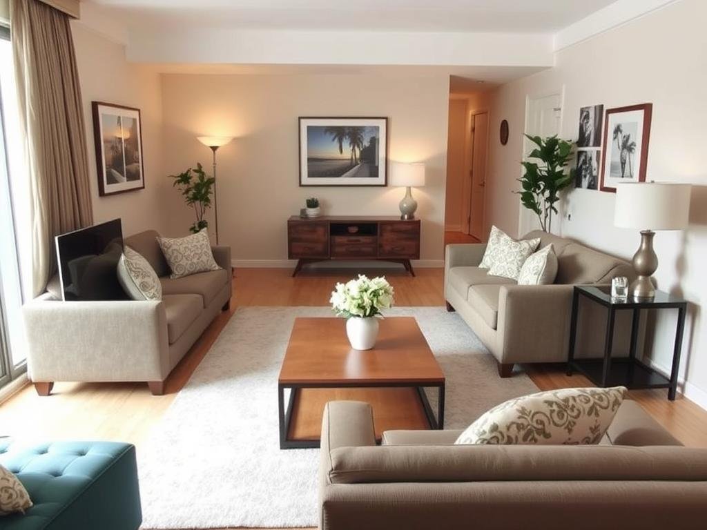Small living room with appropriately scaled furniture that fits the space perfectly Small living room with appropriately scaled furniture that fits the space perfectly