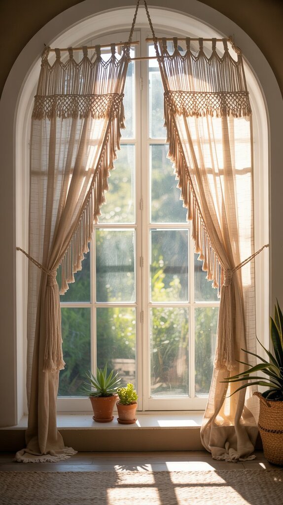Boho bedroom window with macramé curtain tie-backs Boho bedroom window with macramé curtain tie-backs