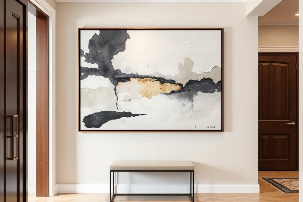 Large framed artwork in a hallway creating a luxury focal point Large framed artwork in a hallway creating a luxury focal point