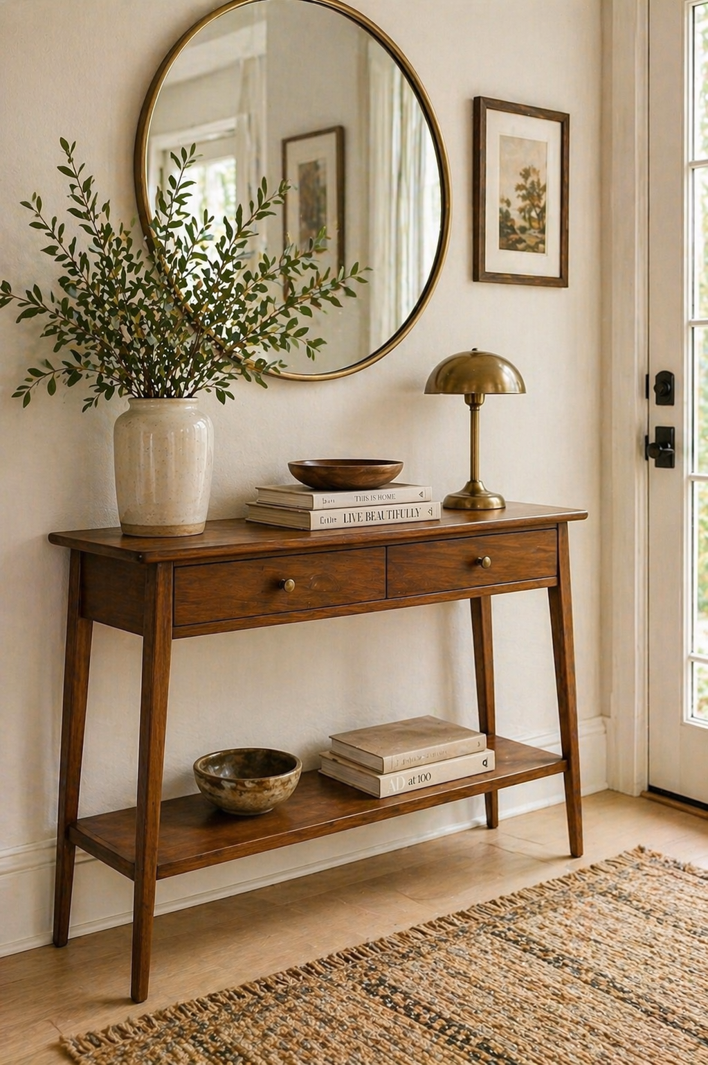 Minimal vintage console table with clean mid century lines for modern spaces