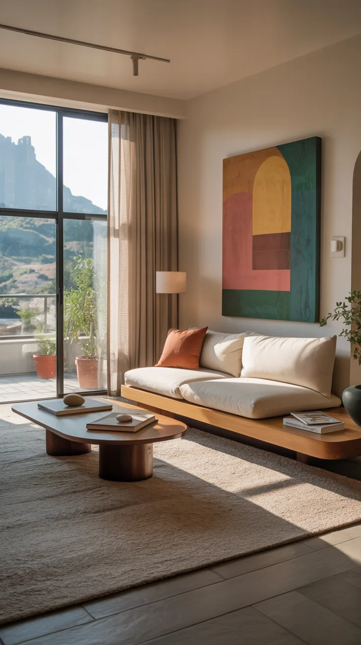 Living room with floating furniture layout