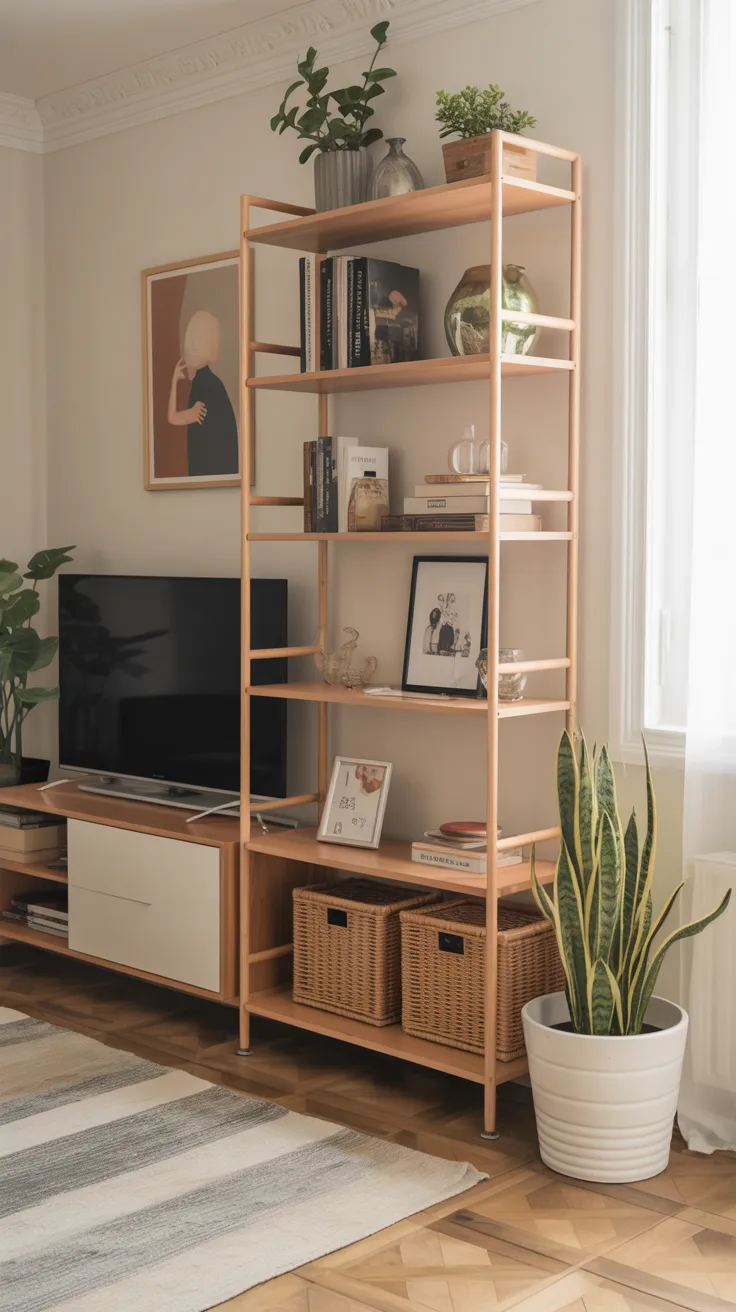 Vertical storage in small living room