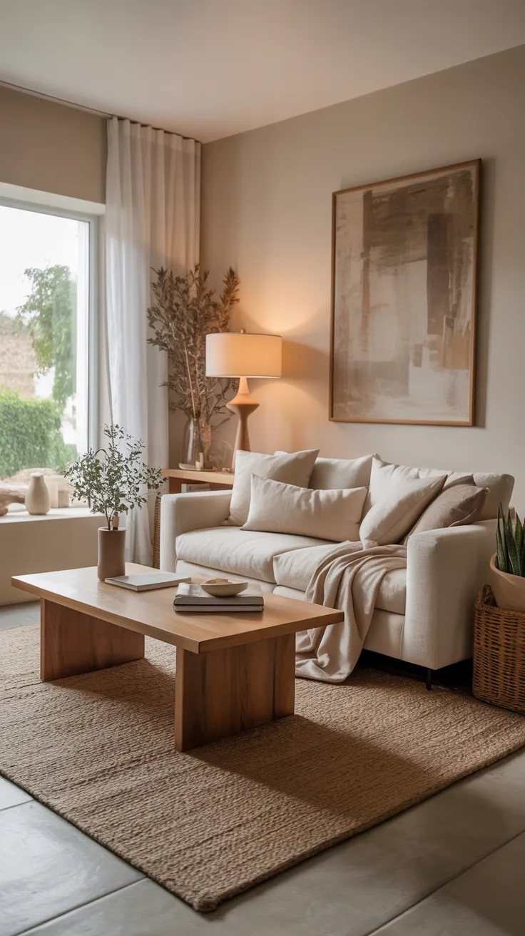 Cohesive neutral color palette in living room