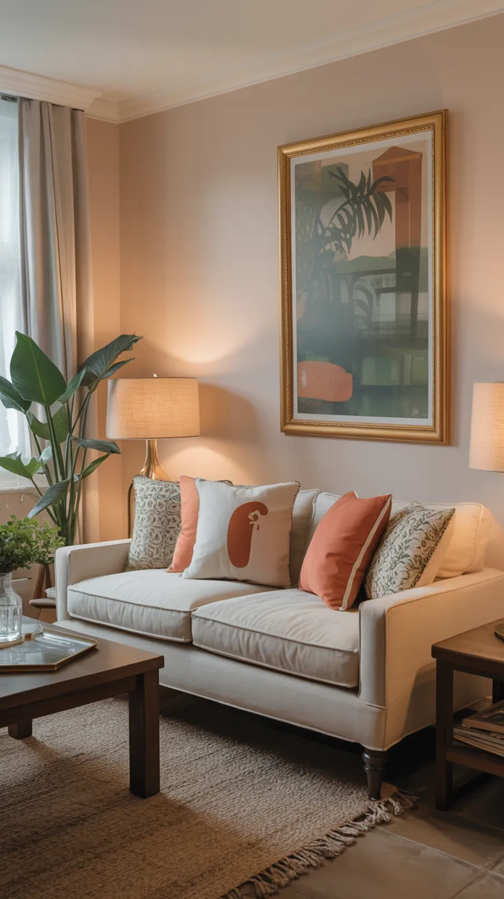 Coordinated cushions on sofa