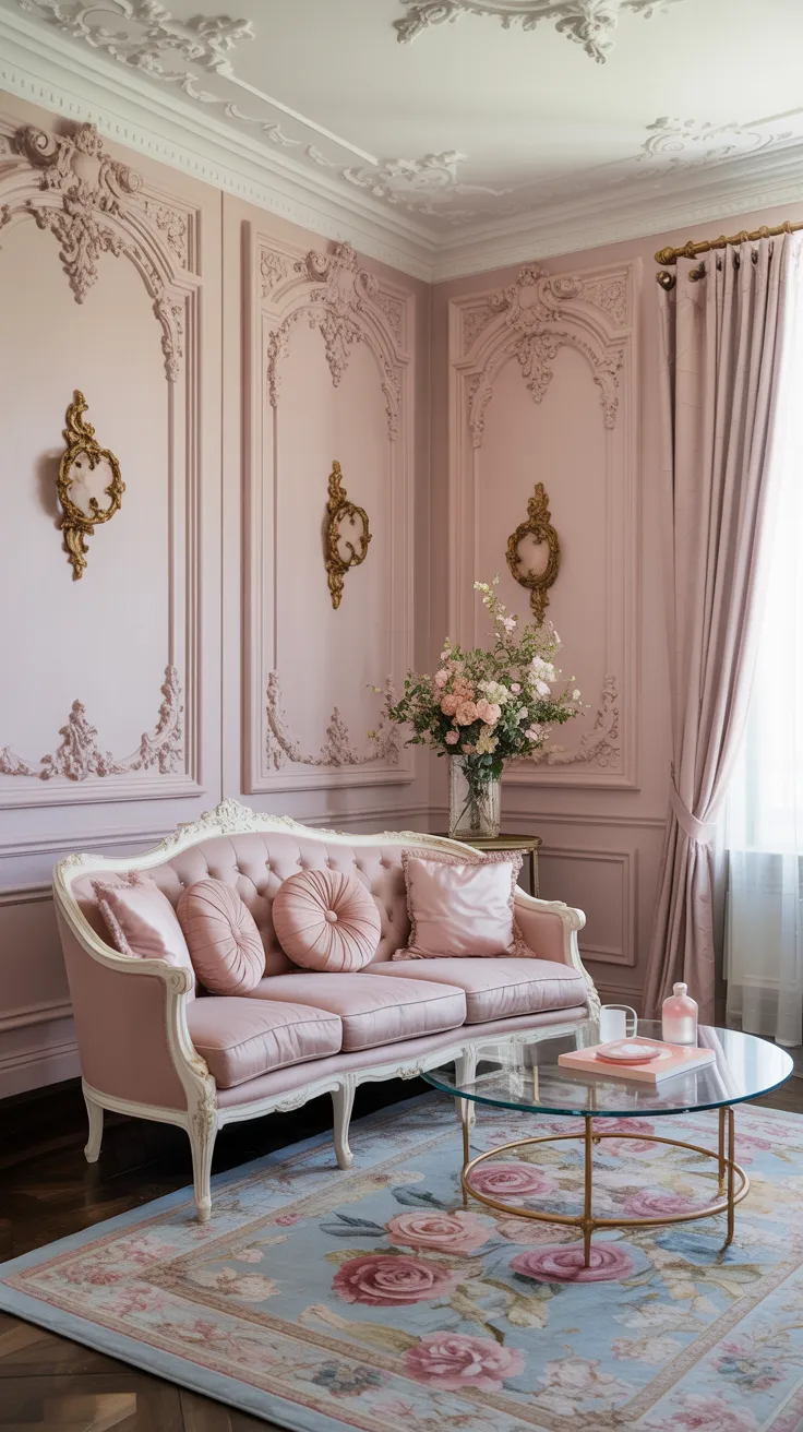 Elegant curved French Rococo sofa with cream upholstery and carved wood detailing