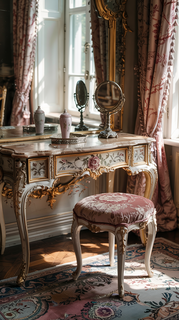 Elegant Rococo dressing table with ornate details vintage charm and luxurious styling