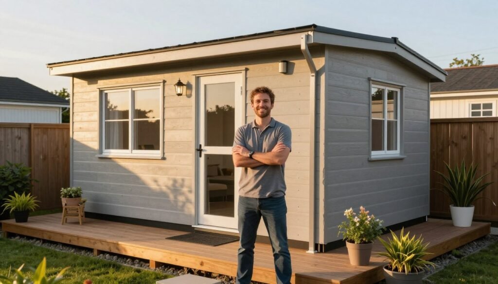 Completed backyard shed conversion transformed into a warm and welcoming tiny home