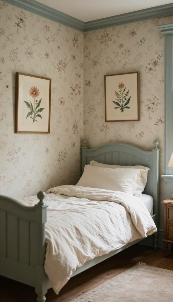 Delicate cottage Victorian floral wallpaper