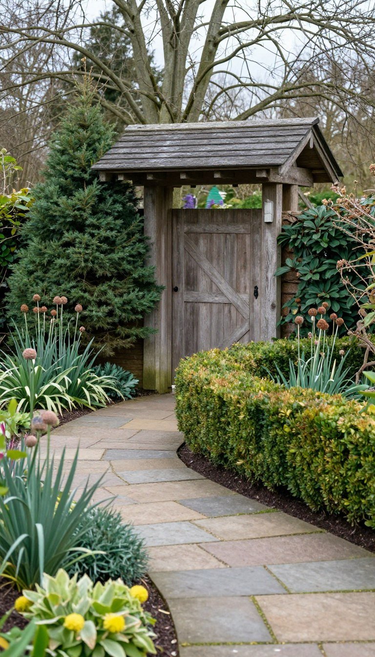 country front garden with year-round structure