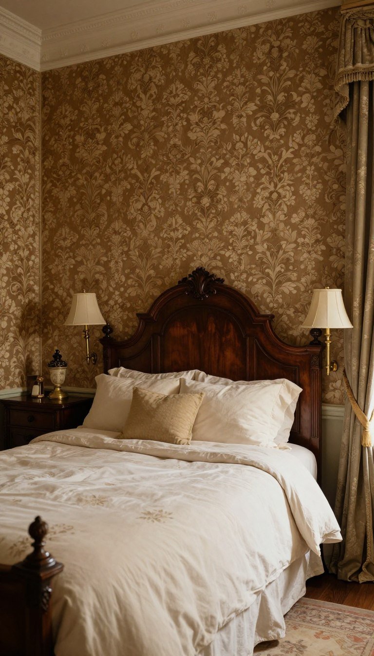 Victorian bedroom wallpaper ideas in a romantic patterned room