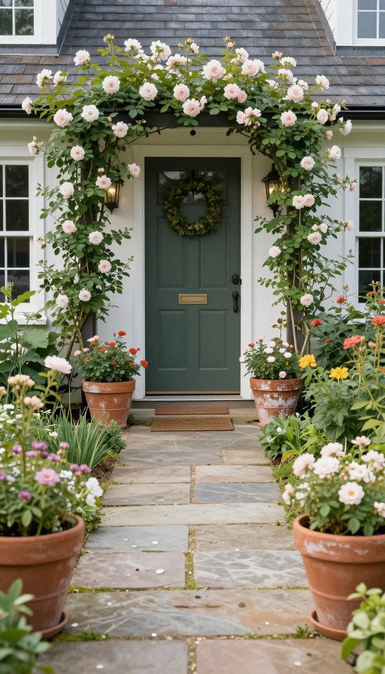 country front garden ideas with a welcoming cottage entrance