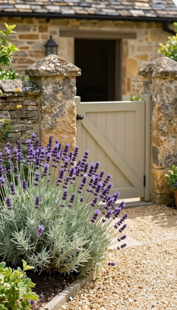 lavender planted along a country garden entrance