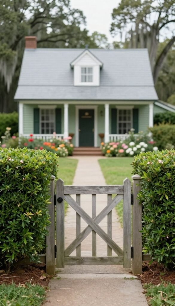 low hedge defining a country front yard