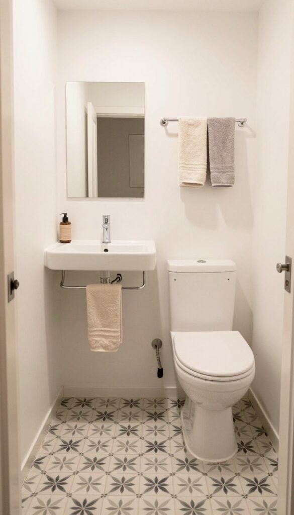 patterned floor tile in a tiny house bathroom decor ideas design