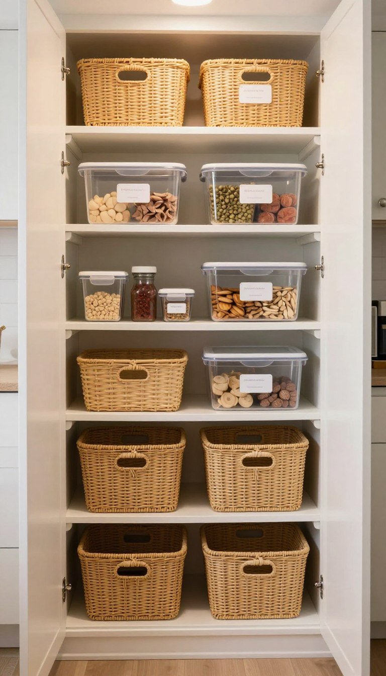 walk-in pantry ideas on a budget with custom-looking shelves