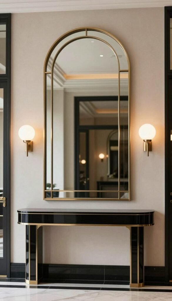 Arched mirror in a modern art deco entrance hall