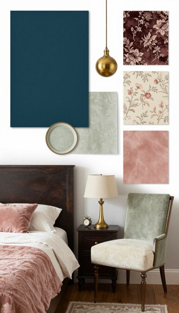 Color palette for small Victorian bedrooms with jewel tones and soft neutrals