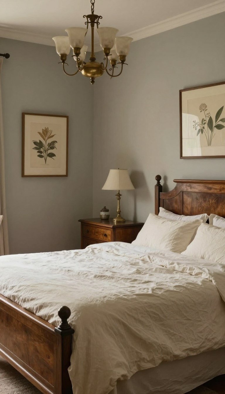 Grey Vintage Bedroom Ideas with soft dove grey walls