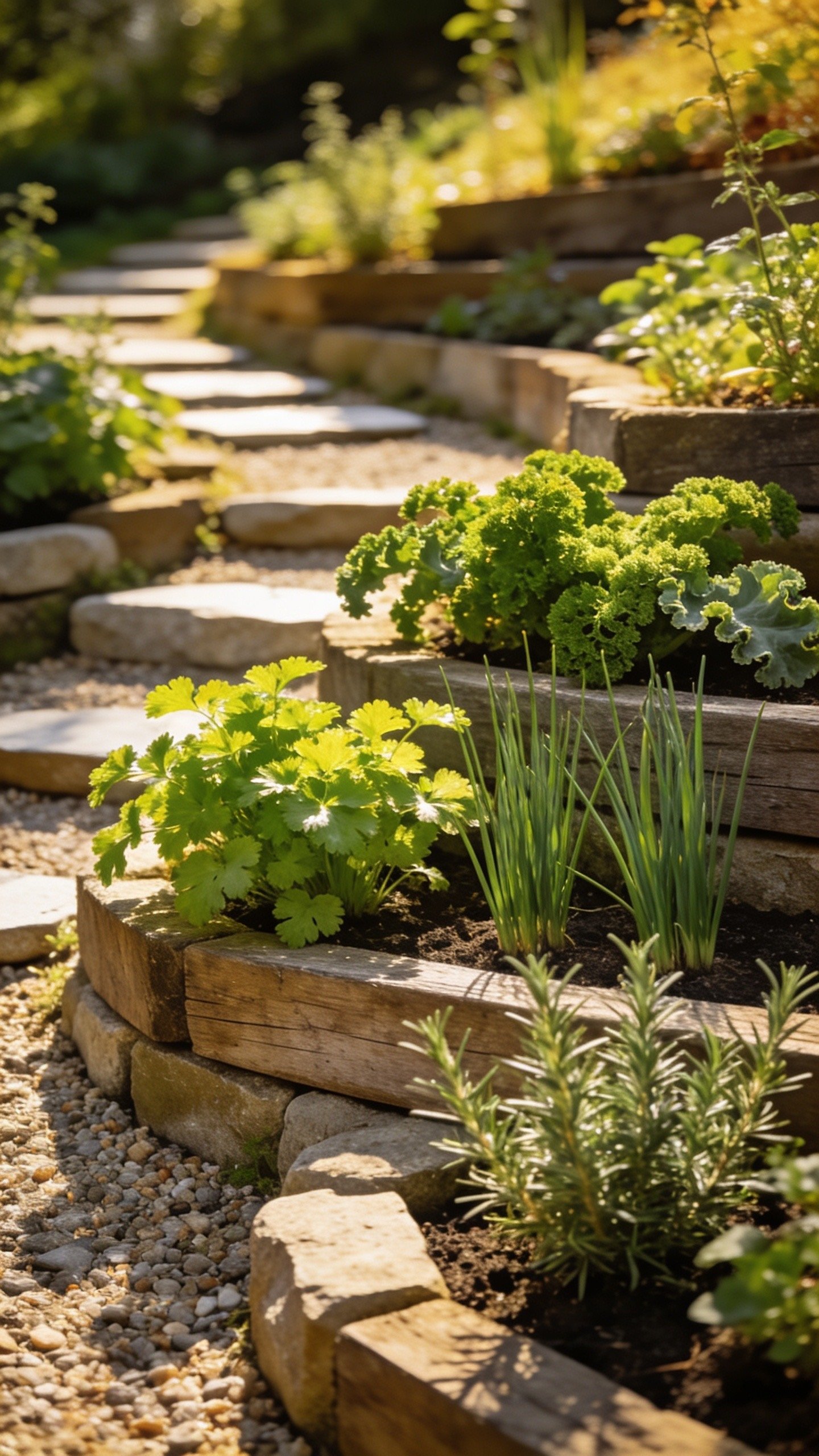 Tiered herb garden on a sloping site