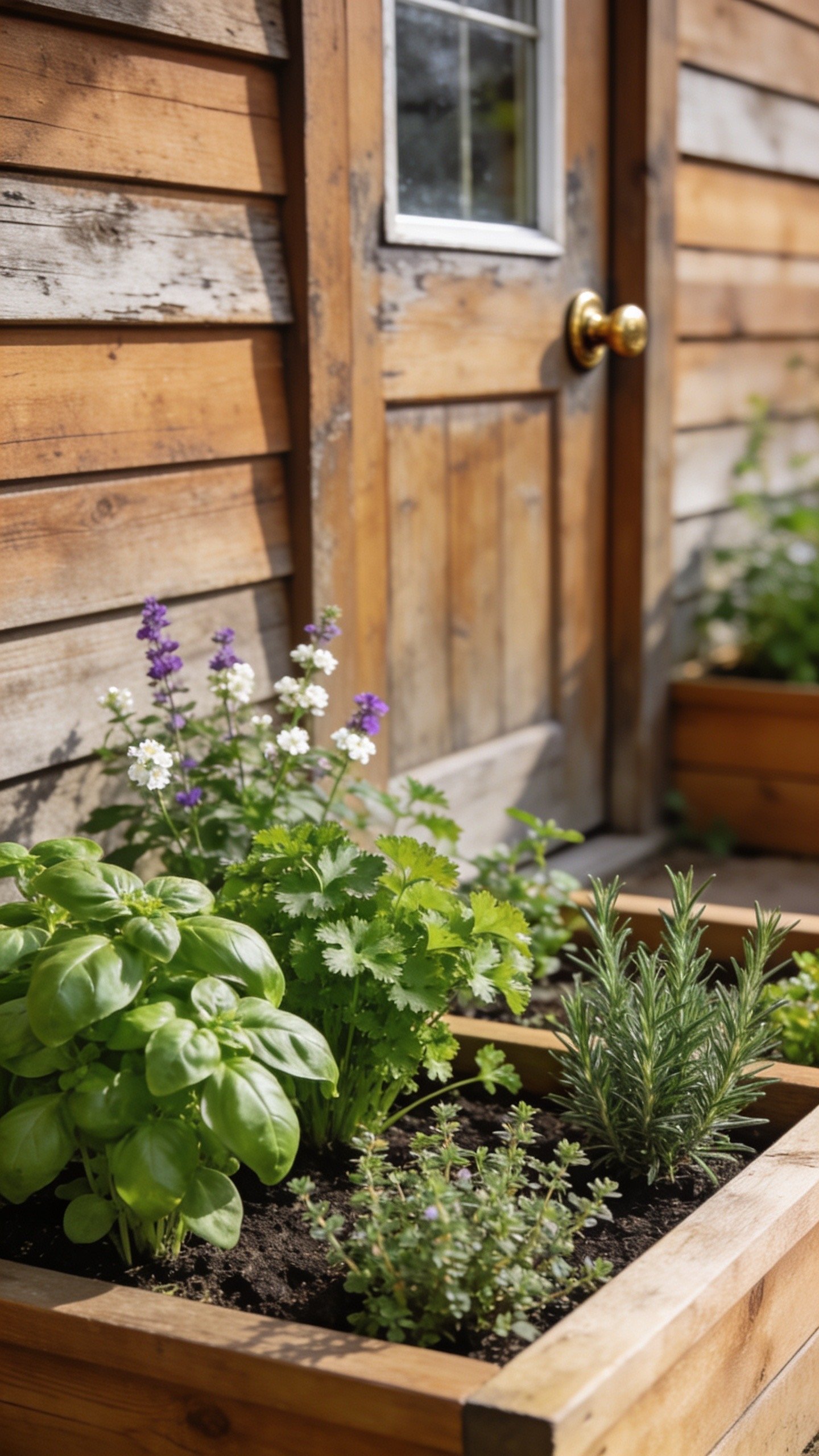 Kitchen herb garden layout beside a back door