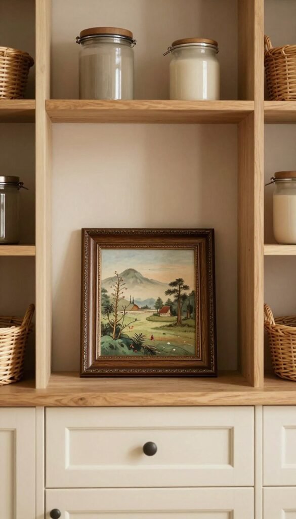 Small landscape painting in a pantry