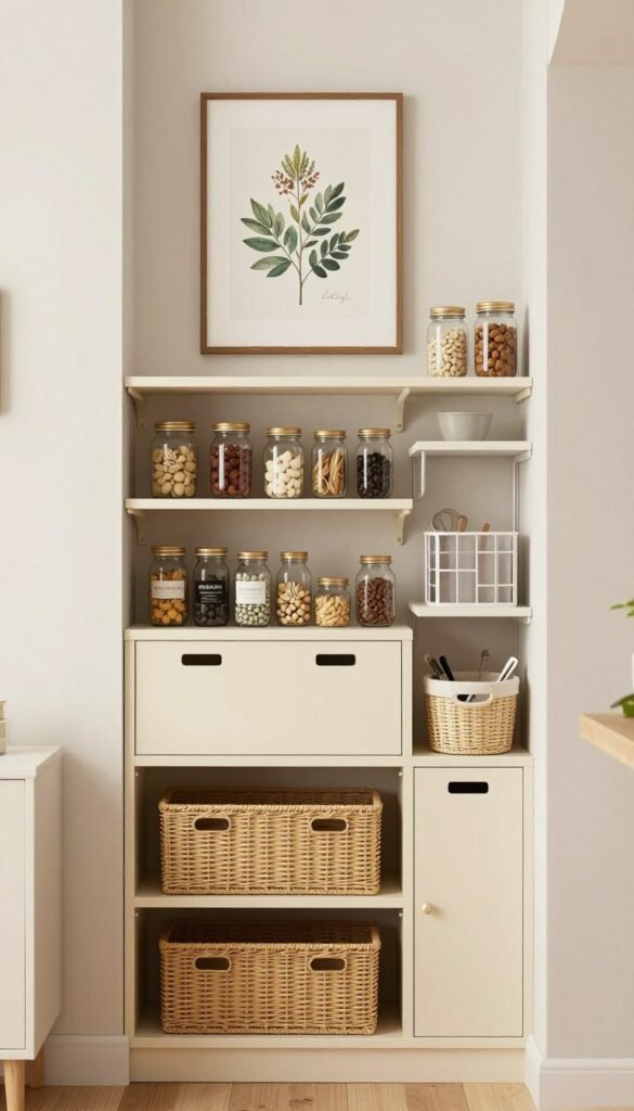 Small pantry with one vertical framed print