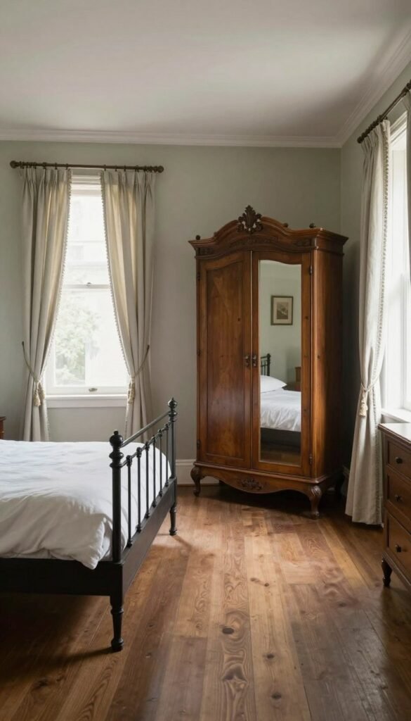 Space-saving furniture arrangement in a small Victorian bedroom