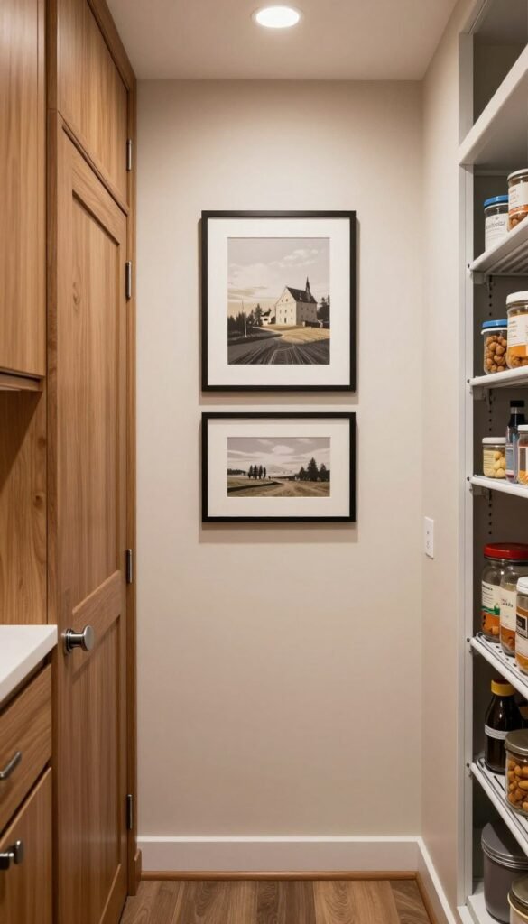 Wall art positioned safely in a walk-in pantry