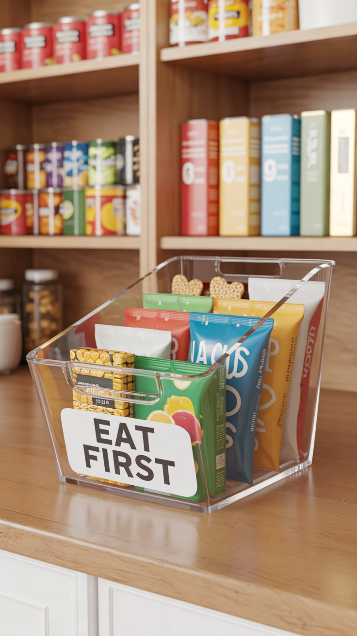 first-to-eat snack bin for pantry food rotation