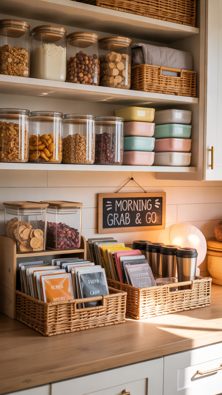 organized breakfast grab-and-go pantry zone